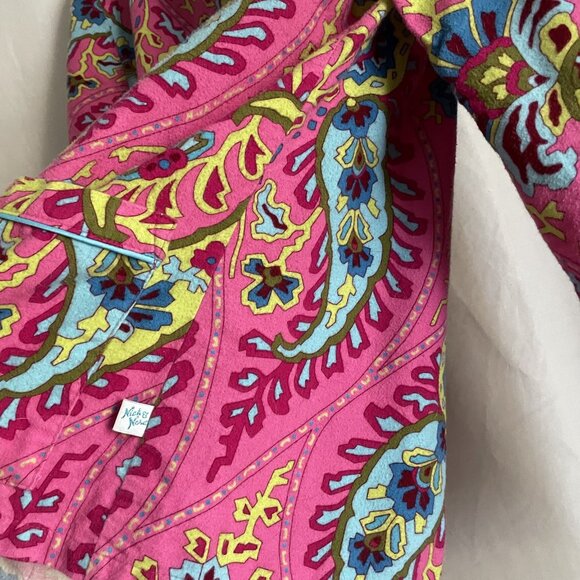Nick & Nora VTG Flannel Print Pajamas 2 Piece SET Size S Pink Paisley Top Pants - Picture 10 of 16